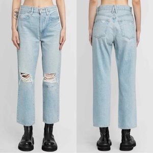 SLVRLAKE London Crop High Rise Distressed Jeans Broken Dreams Size 24